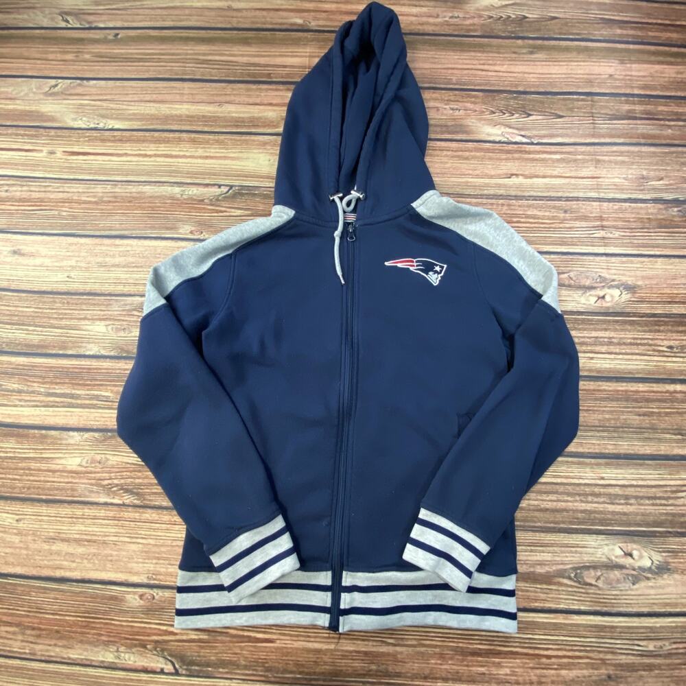 NFL Team Apparel Embroidered New England Patriots Zip Hoodie Navy/Grey Sz S